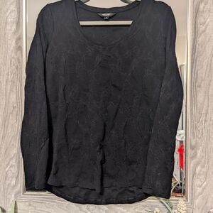 Vera Wang Black Long Sleeve Blouse with Crew Neck
